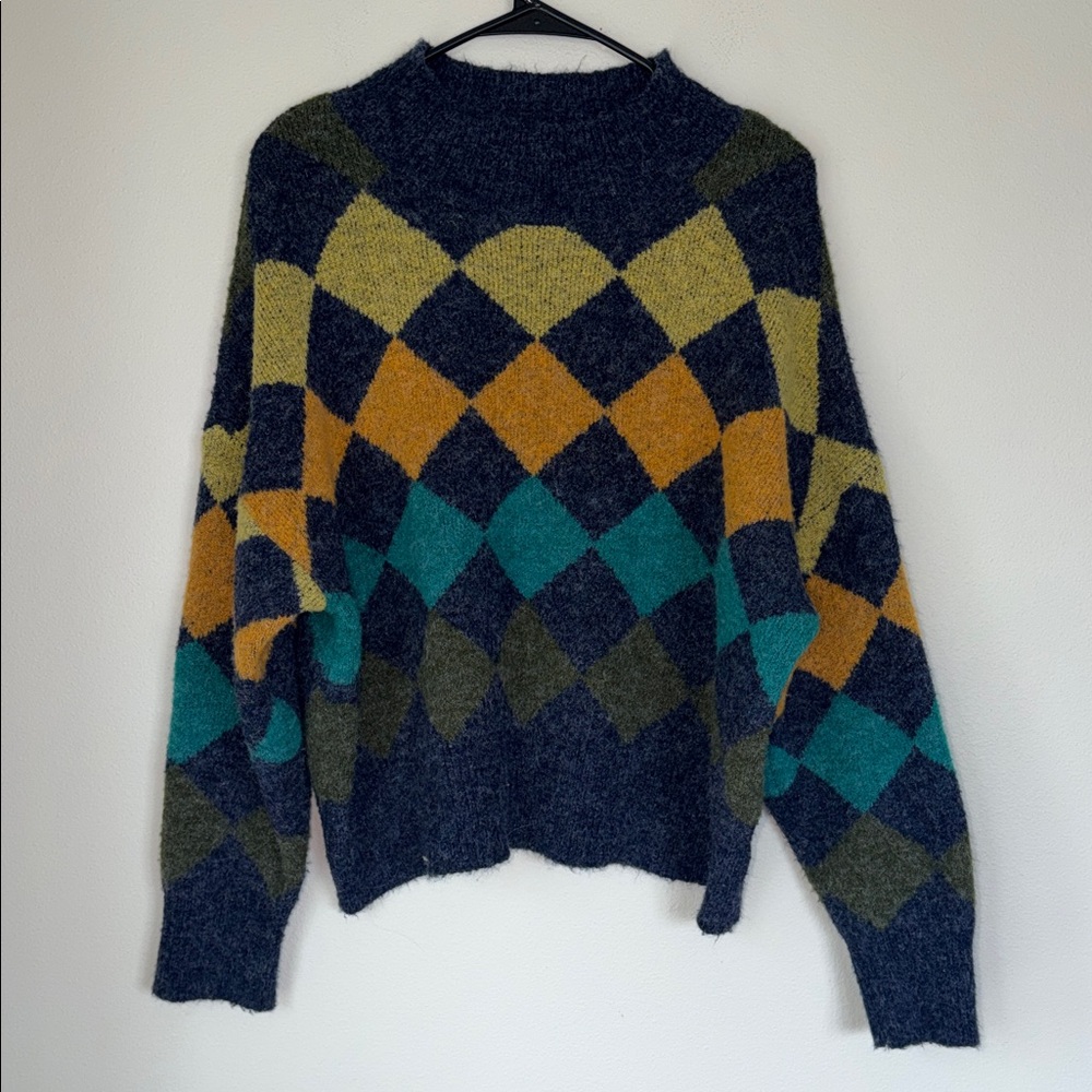 Joseph Abboud Argyle Checker Mock Neck Comfy Sweater